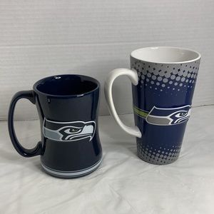 NFL Seattle Seahawks Team Logo 2 Sided Mugs Cups Boelter Lot of 2 Blue Ceramic